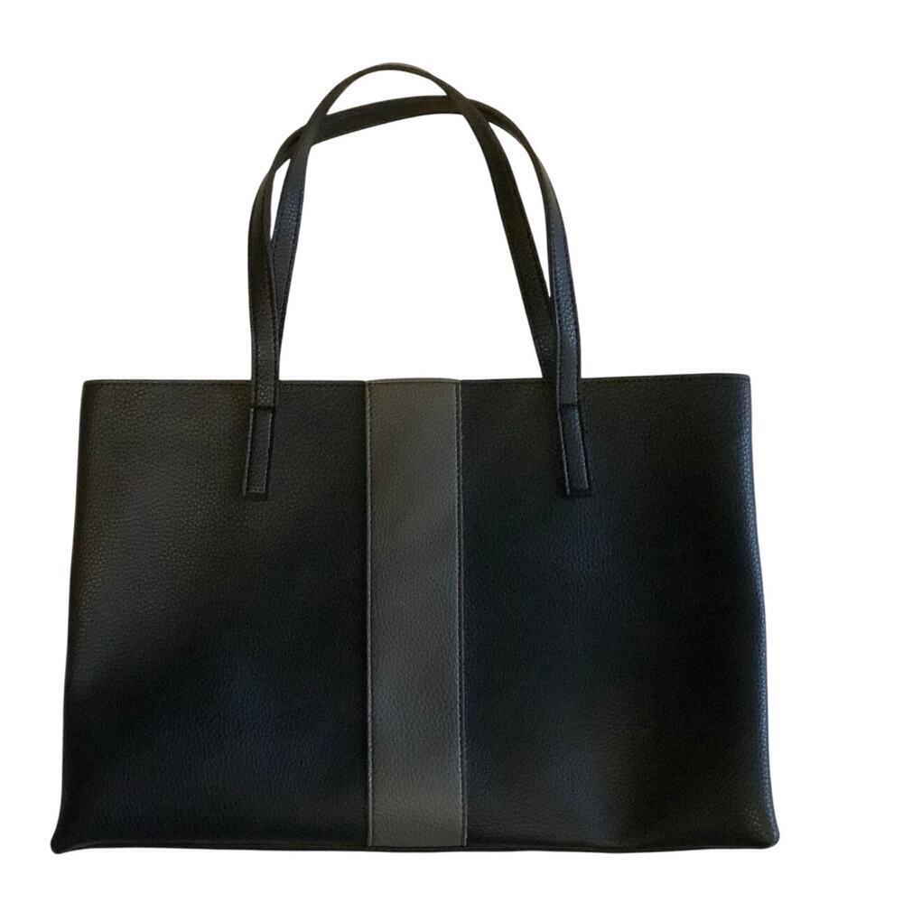 Vegan Leather Vince Camuto Luck Tote Bag Black Gray Shoulder Carry All Work